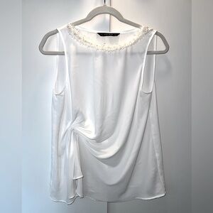 ZARA White Ruched Sleeveless Blouse
